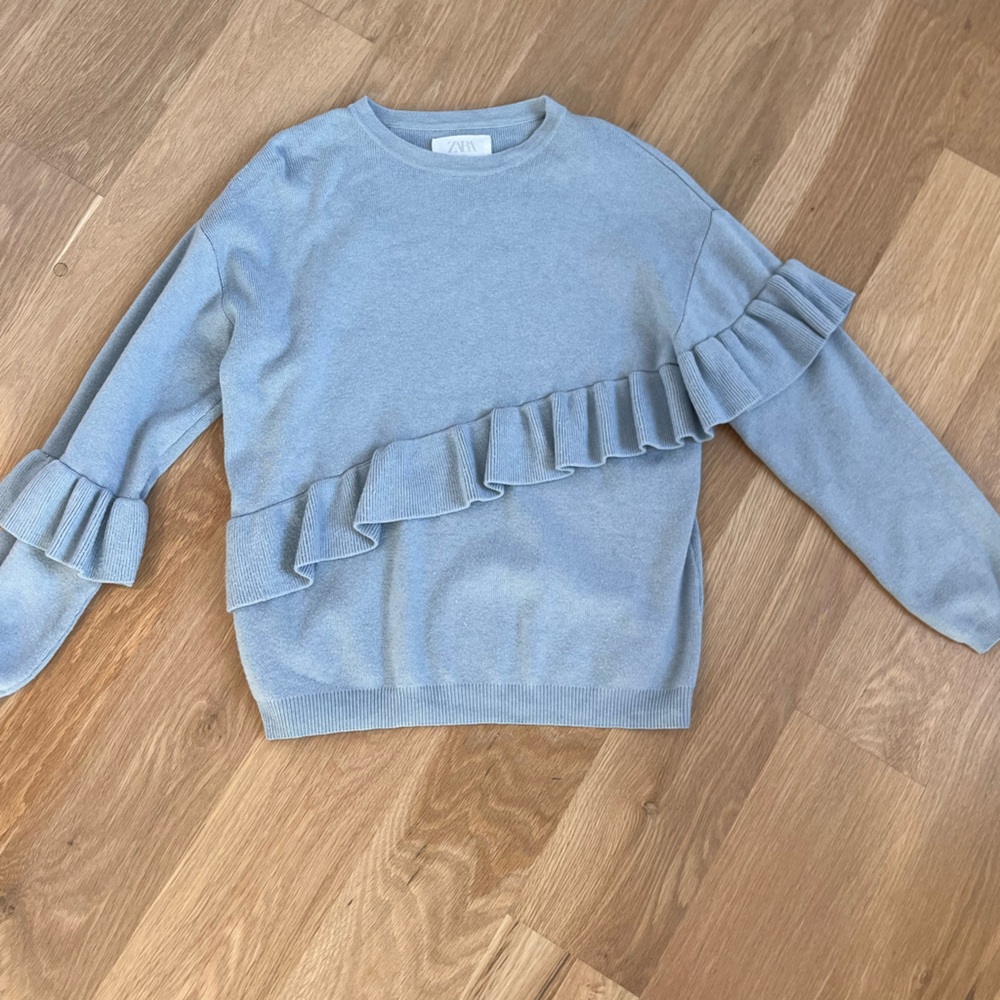 Zara Light Blue Ruffle Sweater
